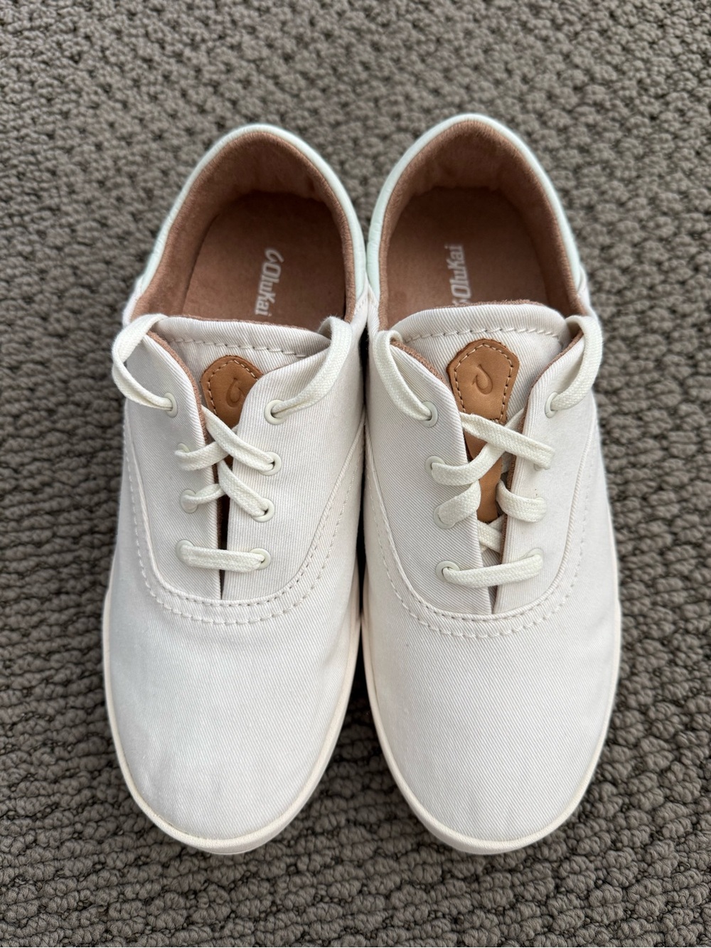 OluKai Kohu Women's Cream Canvas Sneakers with Tan Accent
